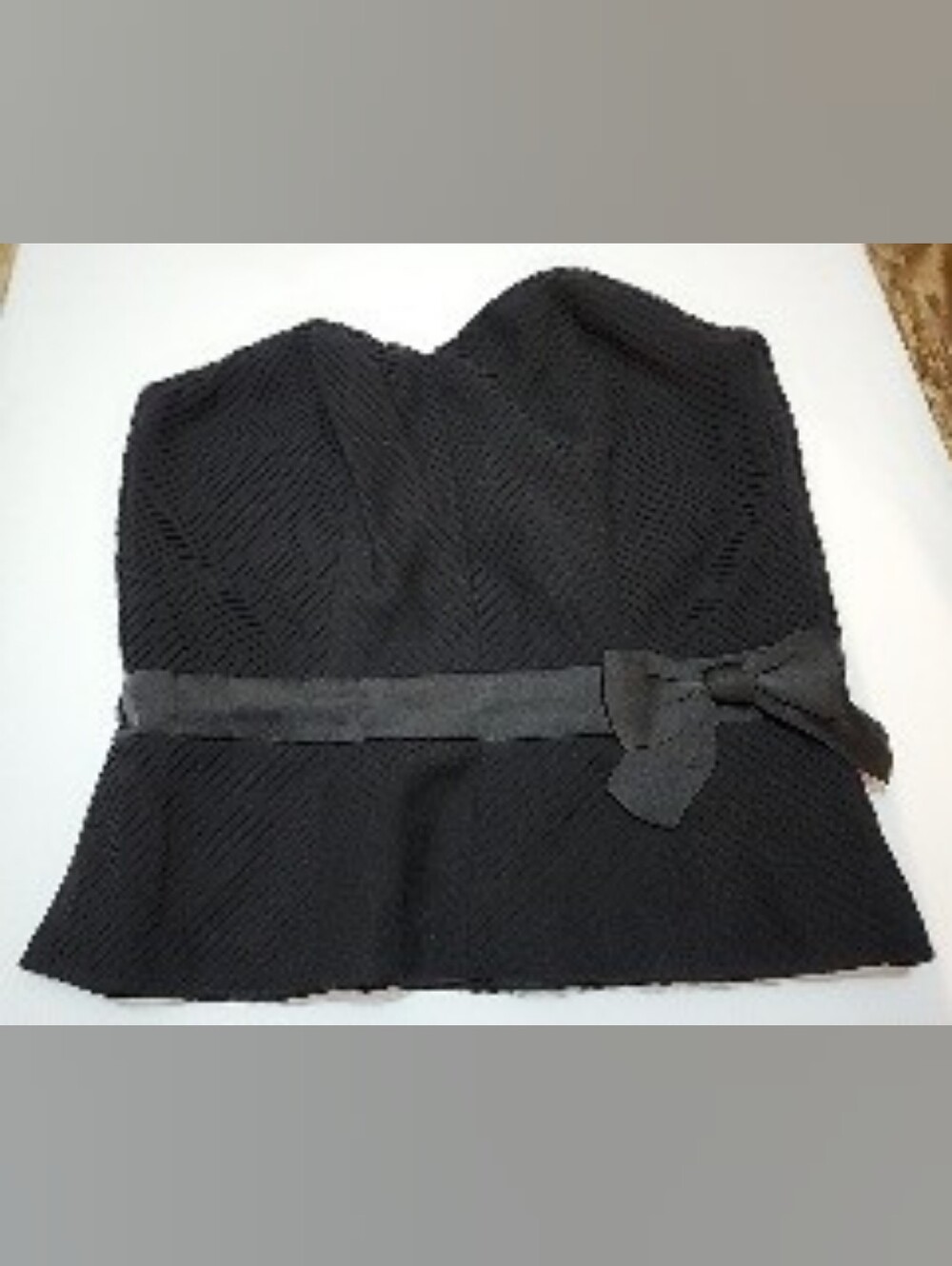 H&M Black Bustier Corset Peplem Top Size XS/2 Satin Waistband w/Bow Boned Sides